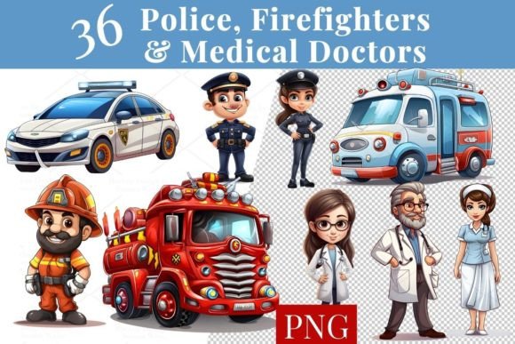 36 Police Fireman Doctor Sticker Set