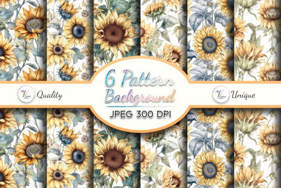 6 Sunflowers Watercolor Pattern: A Versatile Design for Creative and Professional Workflows