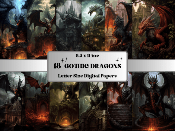 Fantasy Gothic Dragon Digital Paper Set: A Versatile Tool for Dark Fantasy Creators