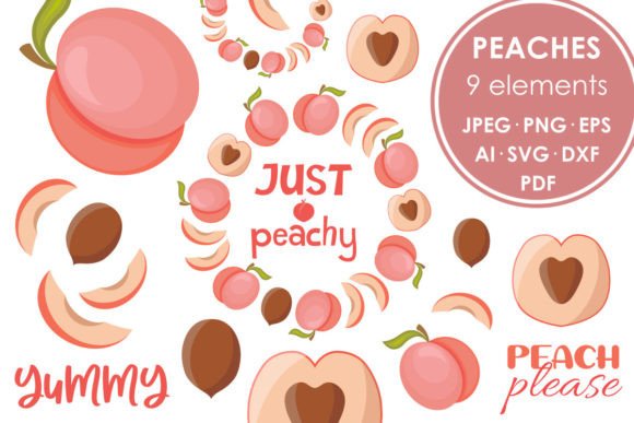 Peach Set Vector Flat Style for Creative Projects