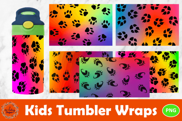 Rainbow Paw Prints Kids Tumbler Wraps: A Playful Touch for Personalized Drinkware