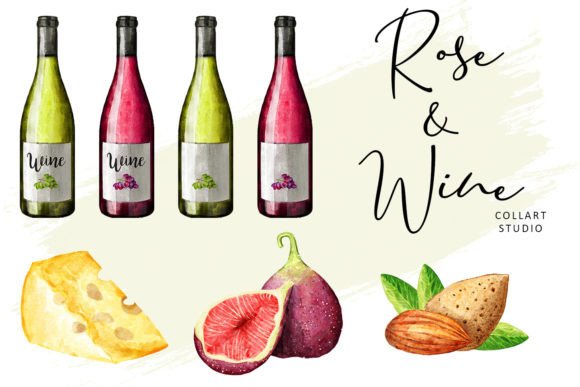 Rose Wine, French Cousin, Food Clipart: A Unique Hand-Drawn Art Resource